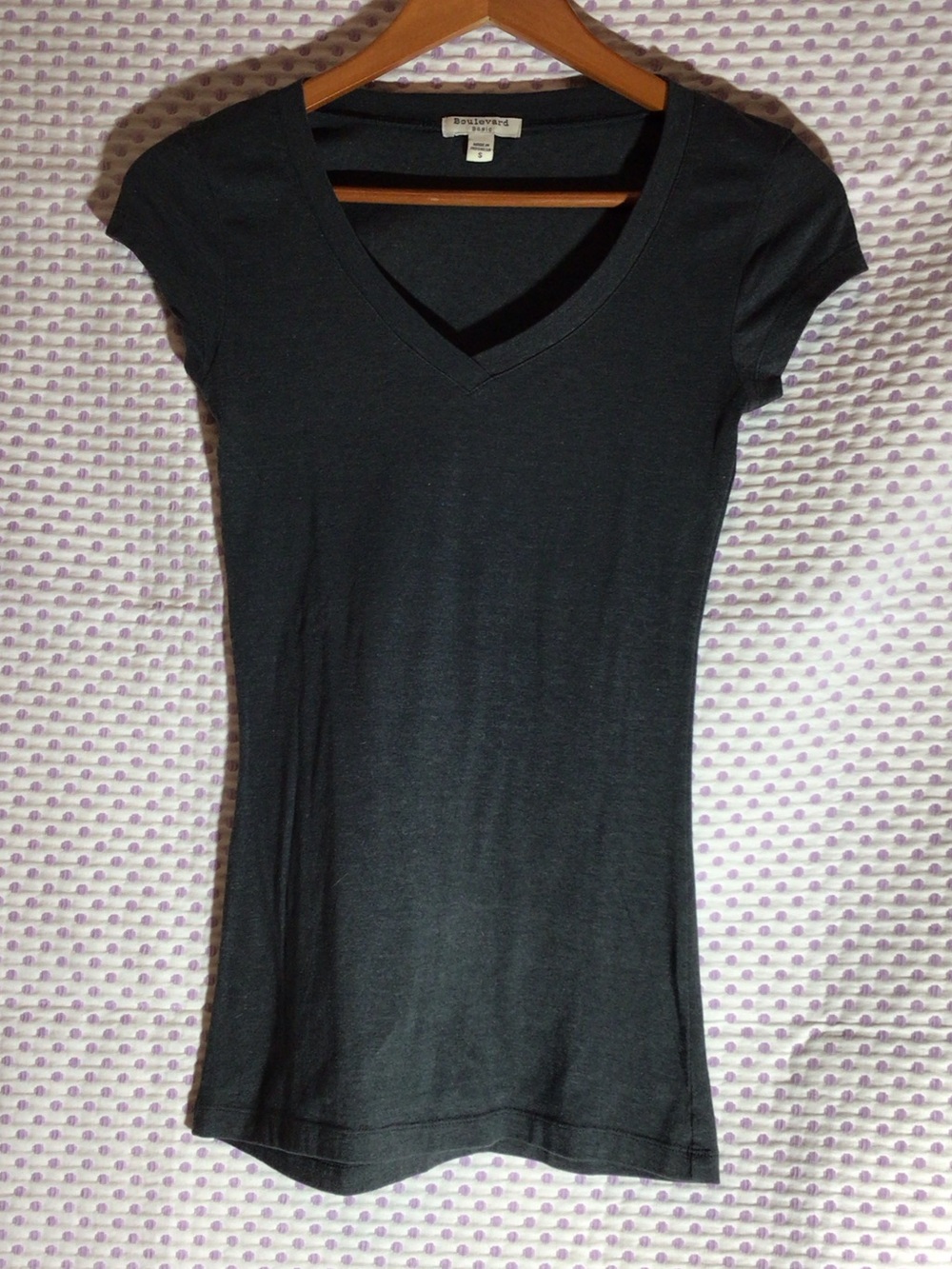Boulevard Dark Grey V-Neck Short Sleeve Tee - Slim Fit